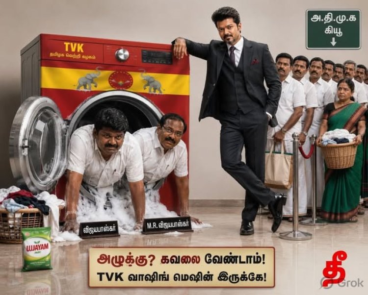 பா.ஜ.க - தி.மு.க பாணியில் ஊழல்வாதிகளைத் தூய்மைப்படுத்தும் விஜய்யின் தூய சக்தி வாஷிங் மெசின்!